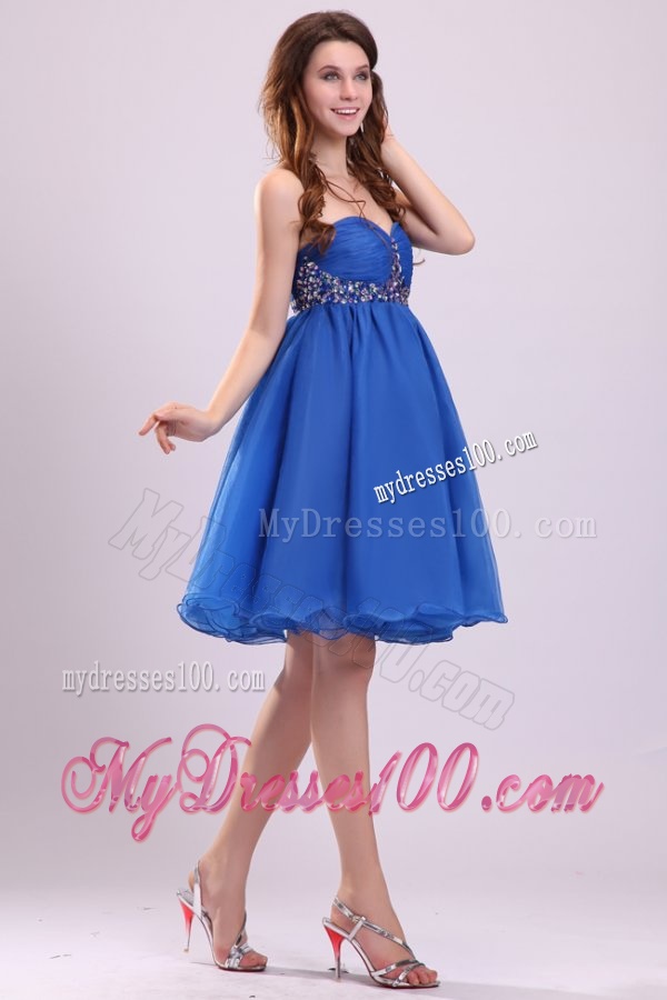 Sweetheart Beaded Short Blue Evening Dress in Knee-length