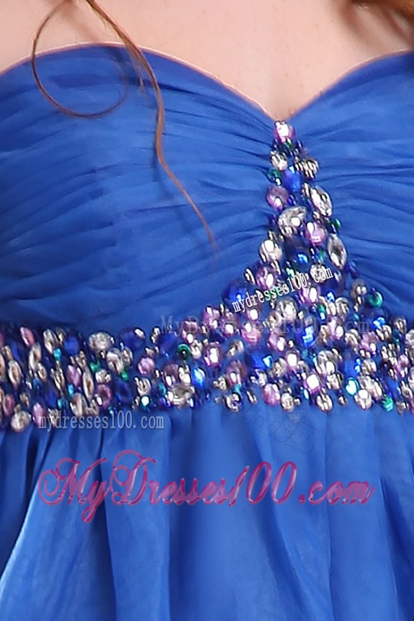 Sweetheart Beaded Short Blue Evening Dress in Knee-length