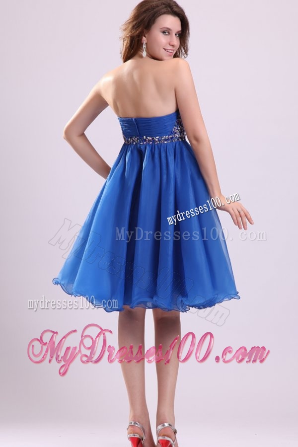 Sweetheart Beaded Short Blue Evening Dress in Knee-length