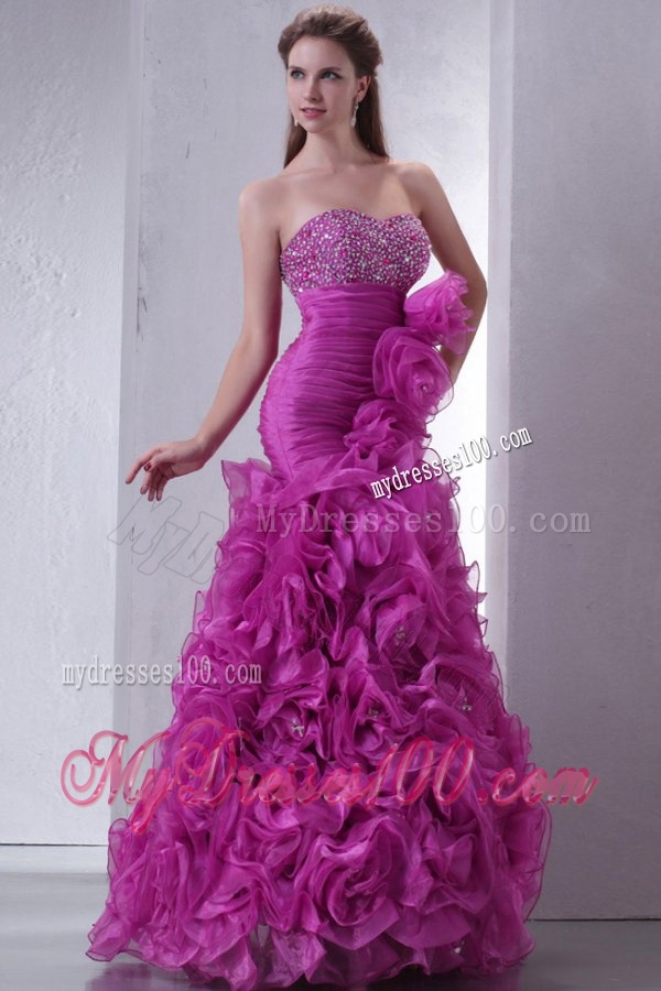 Sweetheart Beading and Rolling Flowers Mermaid Lilac Evening Dress