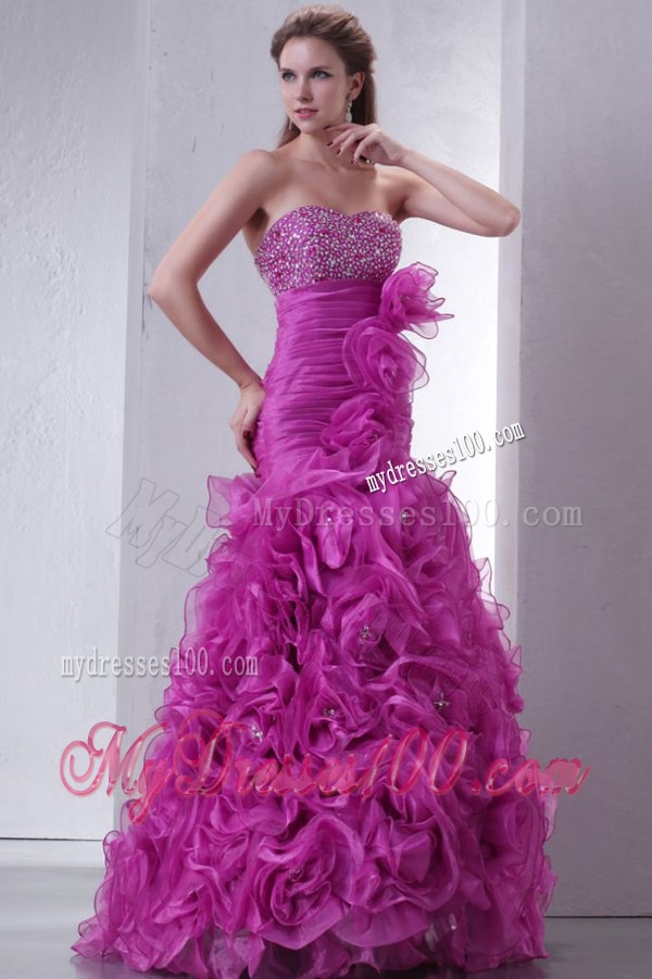Sweetheart Beading and Rolling Flowers Mermaid Lilac Evening Dress