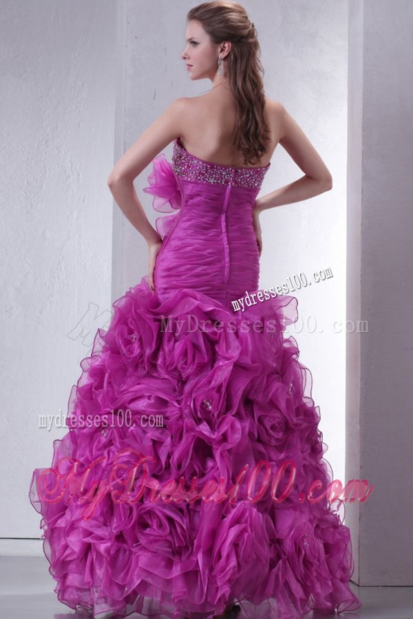 Sweetheart Beading and Rolling Flowers Mermaid Lilac Evening Dress