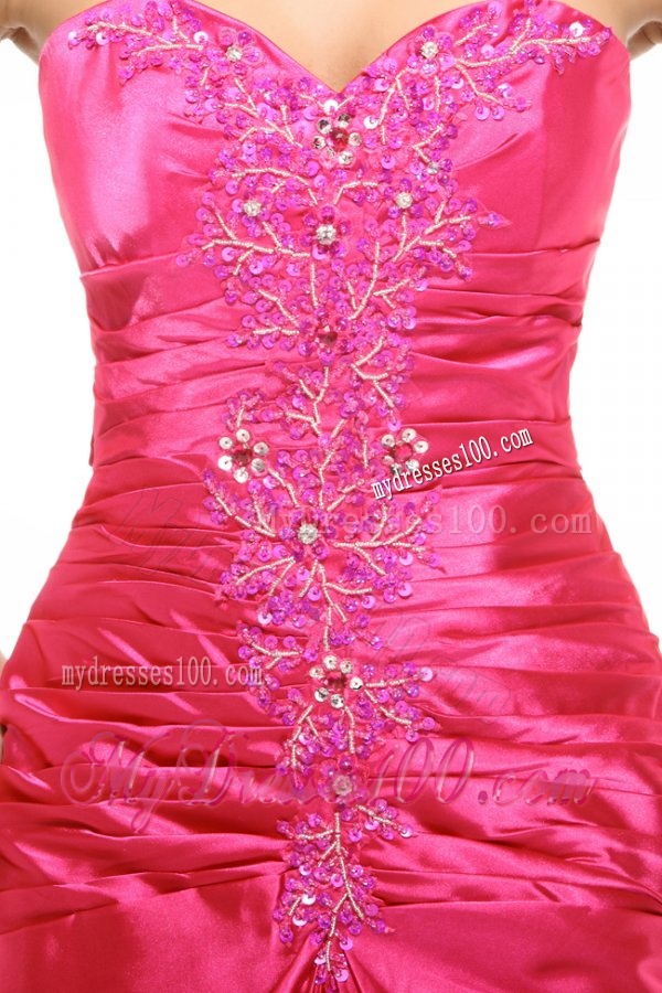 Sweetheart Column Appliques with Beading Evening Dress in Hot Pink