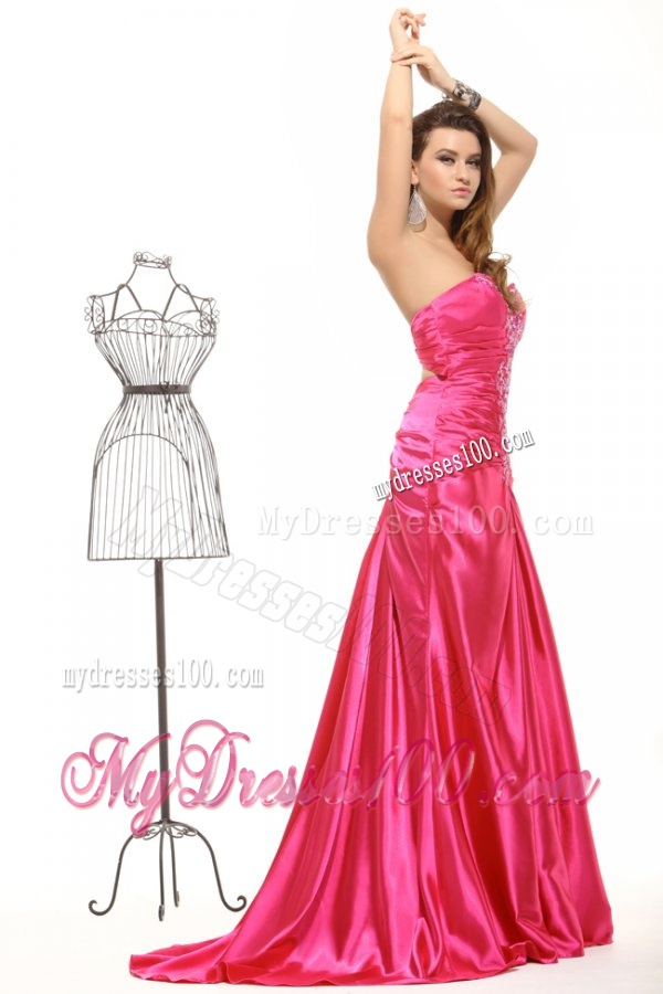 Sweetheart Column Appliques with Beading Evening Dress in Hot Pink