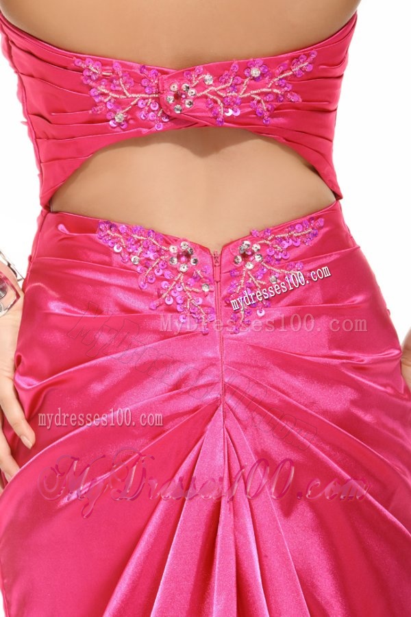 Sweetheart Column Appliques with Beading Evening Dress in Hot Pink