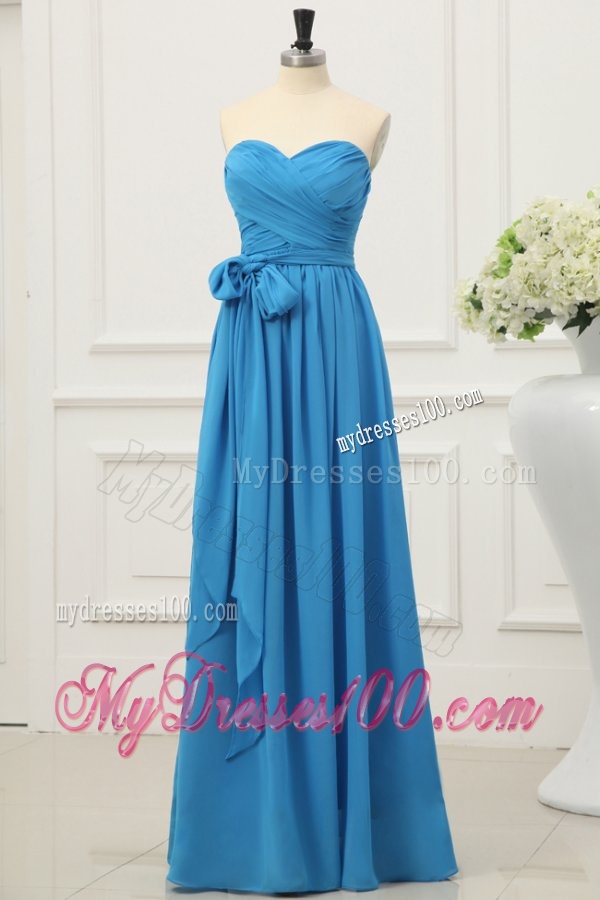 Sweetheart Empire Chiffon Ruched and Bowknot Evening Dress in Teal