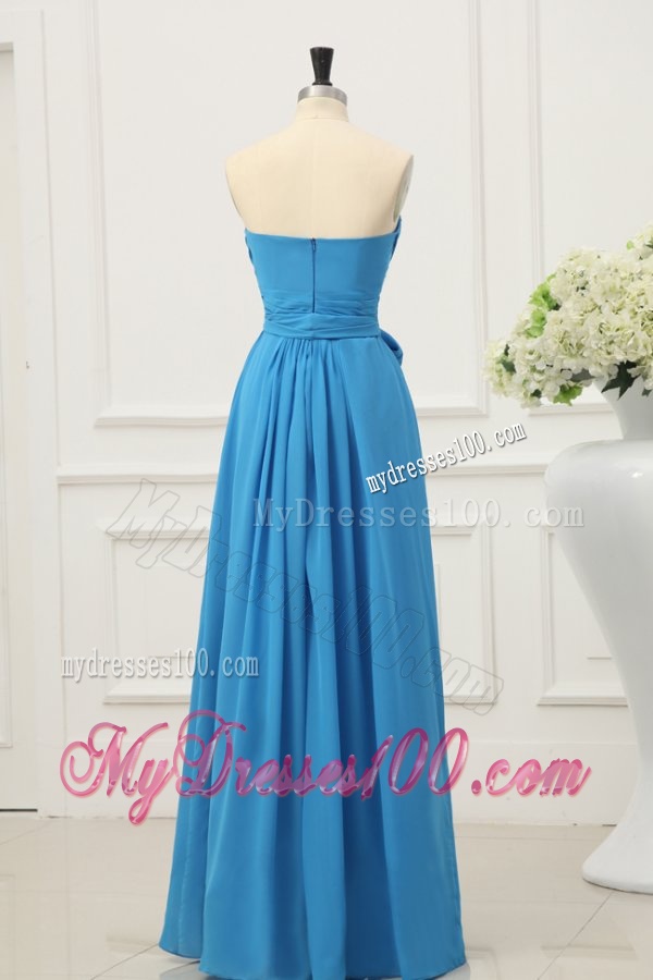 Sweetheart Empire Chiffon Ruched and Bowknot Evening Dress in Teal