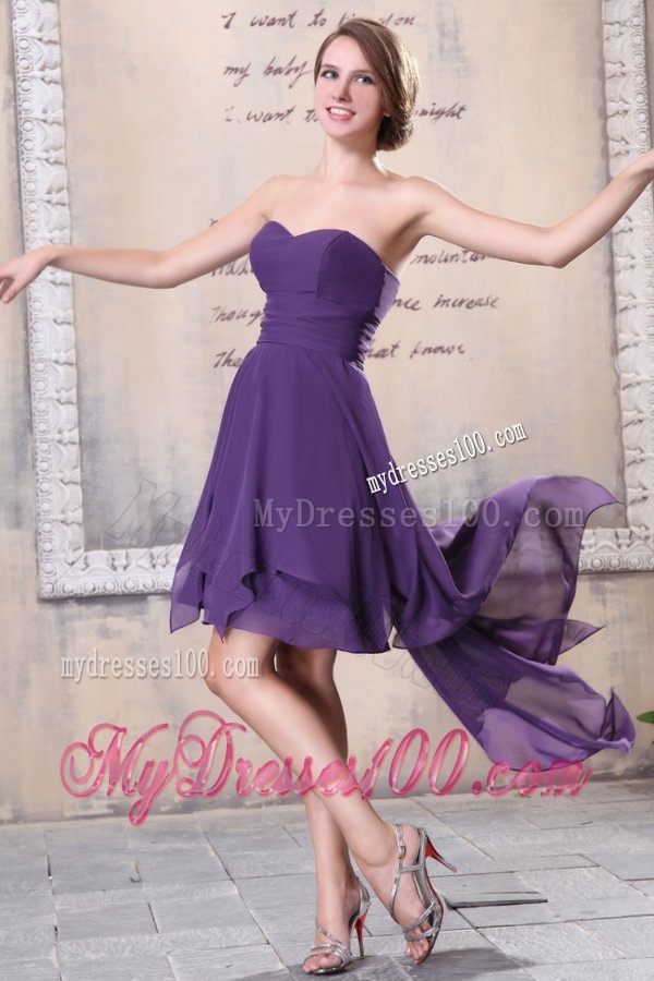 Sweetheart High-low Chiffon Empire Purple Evening Dress for Girls