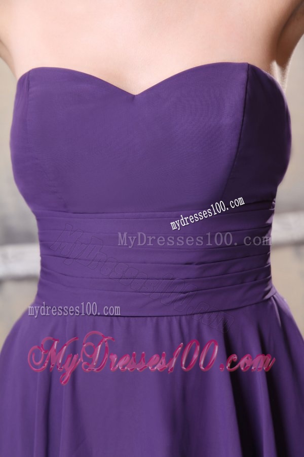 Sweetheart High-low Chiffon Empire Purple Evening Dress for Girls