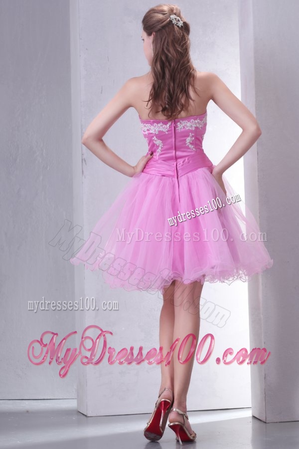 Sweetheart Rose Pink Short Organza Mini-length Evening Dress with Appliques