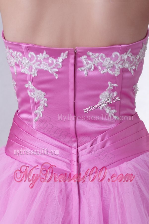 Sweetheart Rose Pink Short Organza Mini-length Evening Dress with Appliques