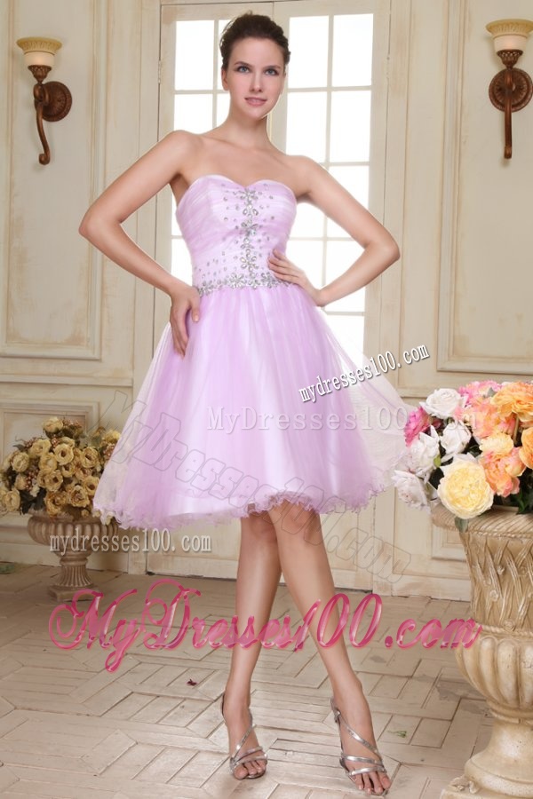 Sweetheart Short Beaded Decorate Organza Evening Dress in Lavender