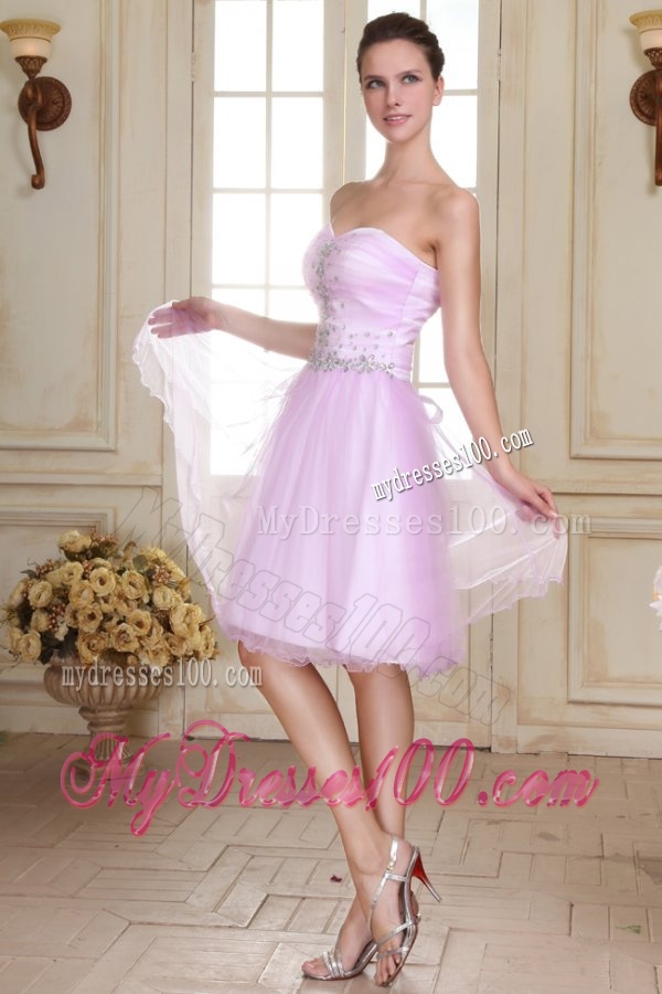 Sweetheart Short Beaded Decorate Organza Evening Dress in Lavender