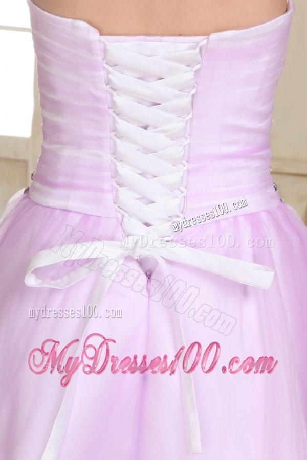 Sweetheart Short Beaded Decorate Organza Evening Dress in Lavender