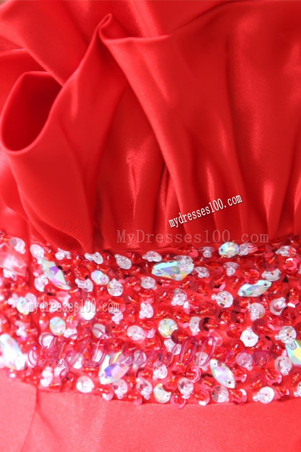 Taffeta Red Empire One Shoulder Ankle-length Beading Evening Dress