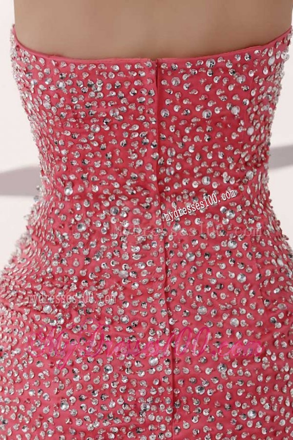 Watermelon Sweetheart Mermaid Beading and Ruffles Layered Evening Dress