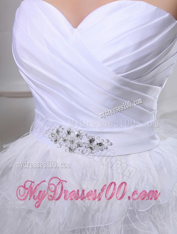 2016 Beautiful A-line Sweetheart Organza Ruching Ruffles White Short Wedding Dress