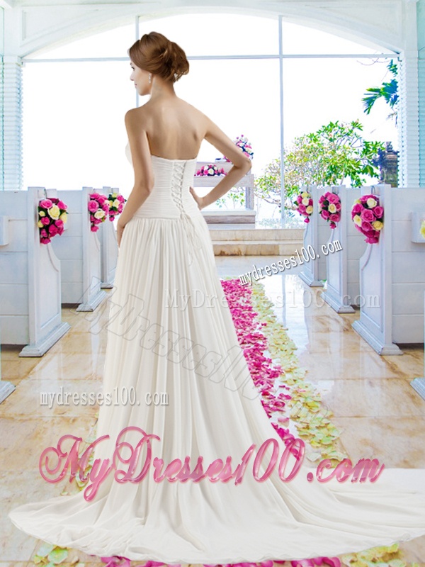 2016 Best Strapless Ruched Beach Bridal Dresses with Appliques