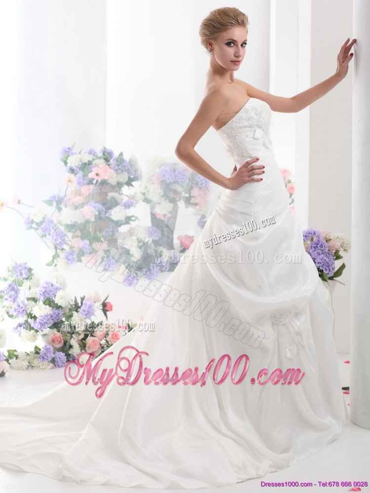 2016 Classical Strapless Wedding Dress with Lace and Ruching
