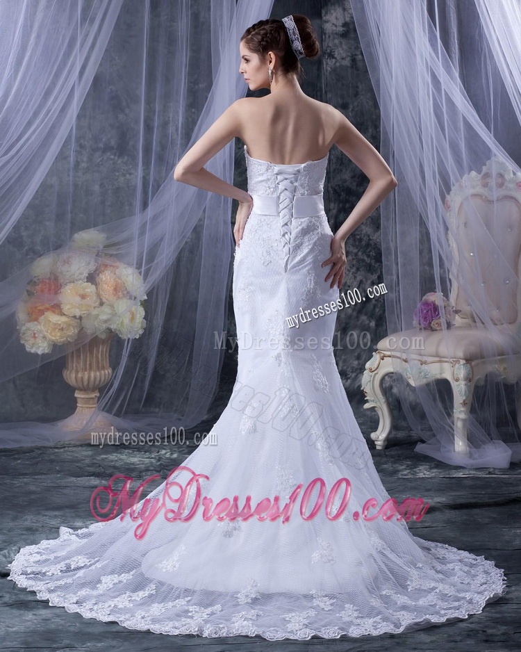 2016 Custom Made Mermaid Strapless Lace Wedding Dresses with Appliques