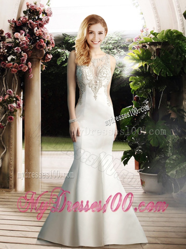 2016 Elegant Mermaid Scoop Wedding Dresses with Beading