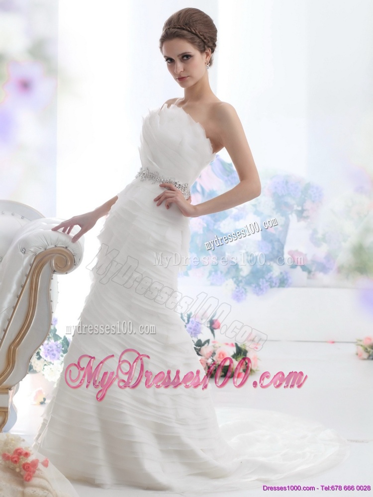 2016 Elegant Strapless Wedding Dress with Beading and Ruching