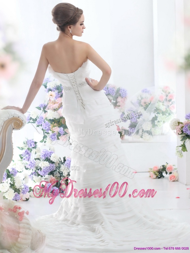 2016 Elegant Strapless Wedding Dress with Beading and Ruching