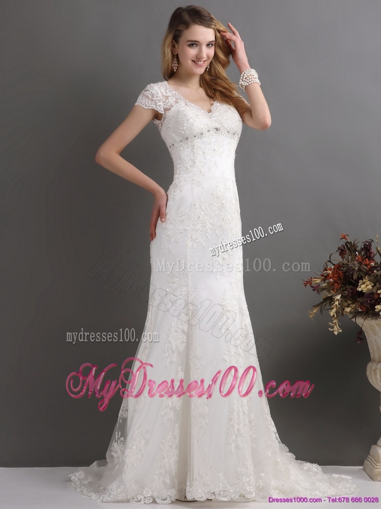2016 Luxurious Bateau Wedding Dress with Lace and Beading