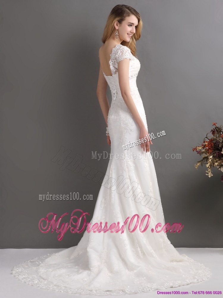 2016 Luxurious Bateau Wedding Dress with Lace and Beading