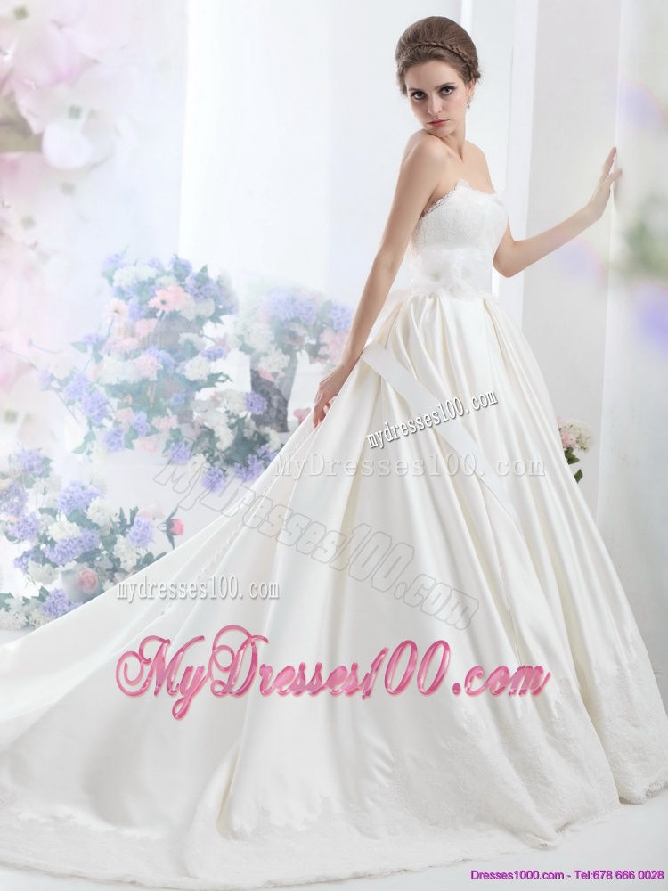 2016 Modest Sweetheart Wedding Dress with Lace and Sashes