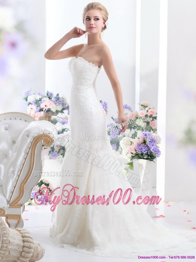 2016 New Style Strapless Mermaid Wedding Dress with Lace