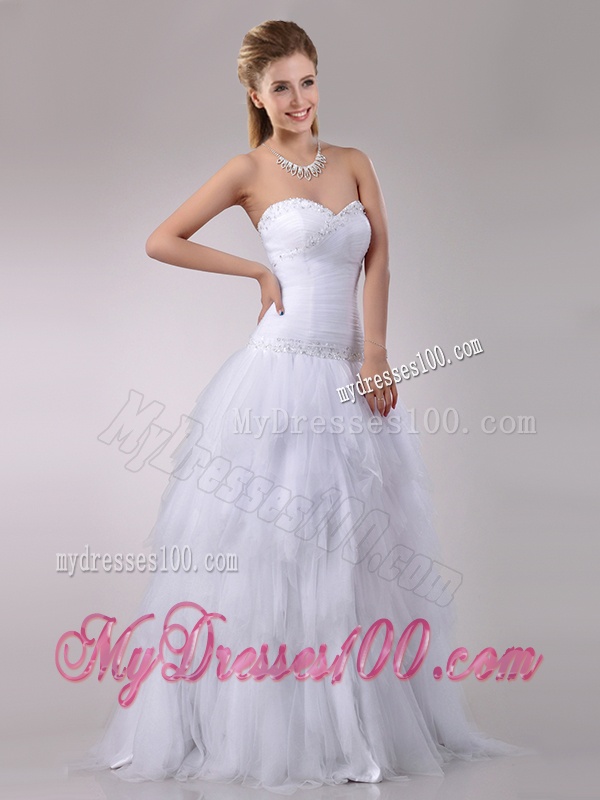 2016 Popular A Line Sweetheart Tulle Bridal Dress with Beading