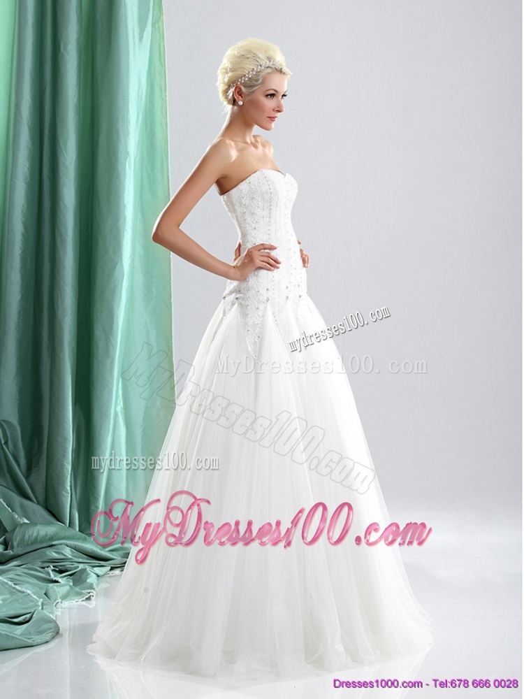 2016 Popular Sweetheart Beaded Wedding Dresses in White