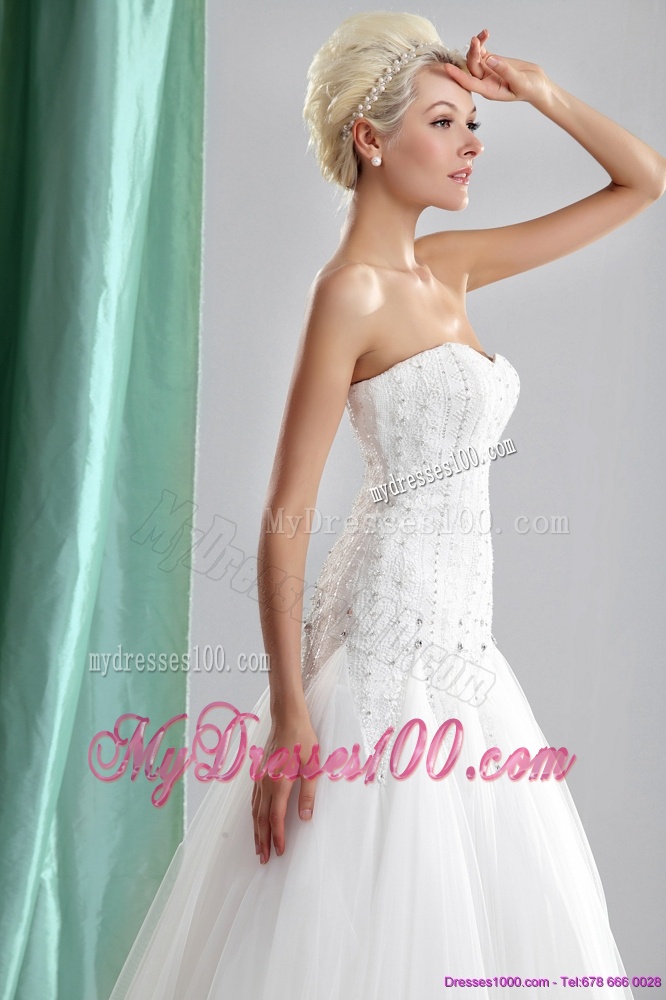 2016 Popular Sweetheart Beaded Wedding Dresses in White