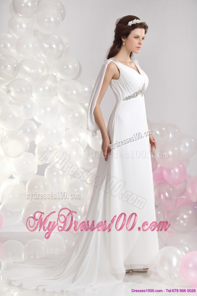 2016 Popular V Neck Wedding Dress with Beading and Ruching