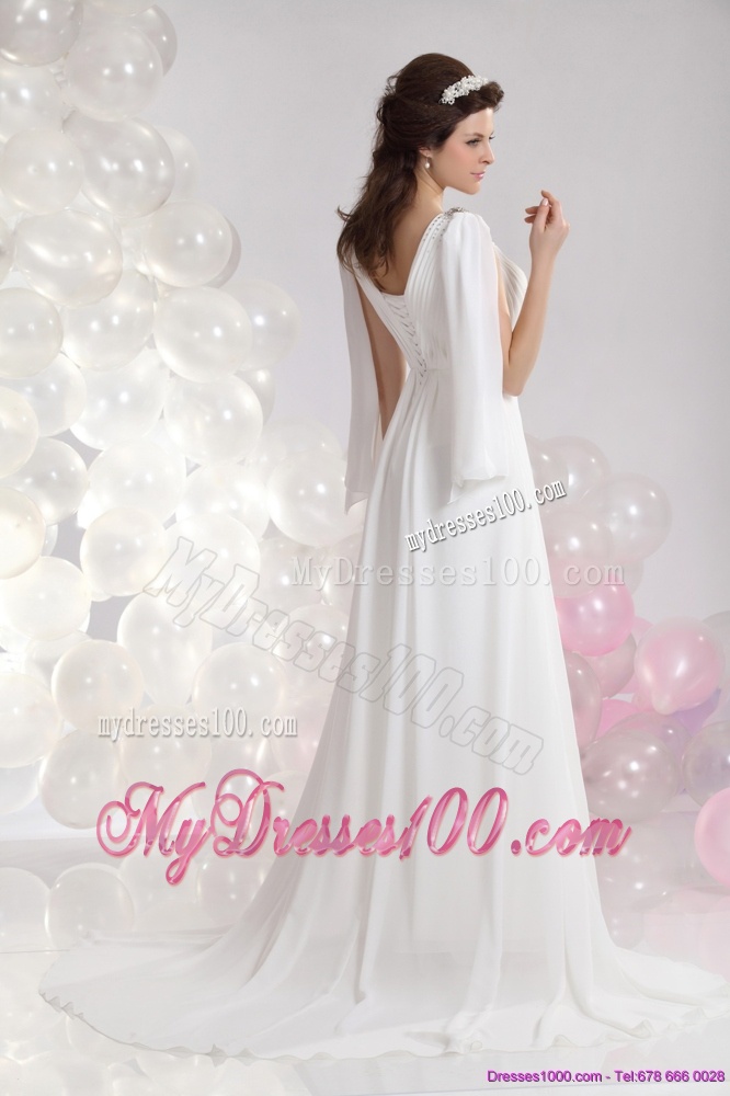 2016 Popular V Neck Wedding Dress with Beading and Ruching
