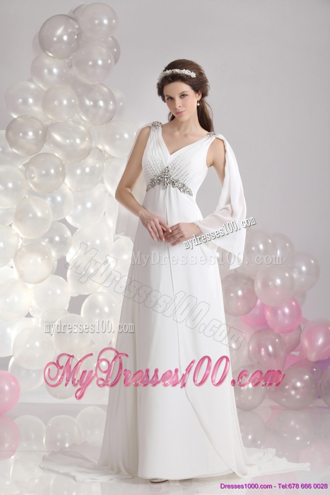 2016 Popular V Neck Wedding Dress with Beading and Ruching