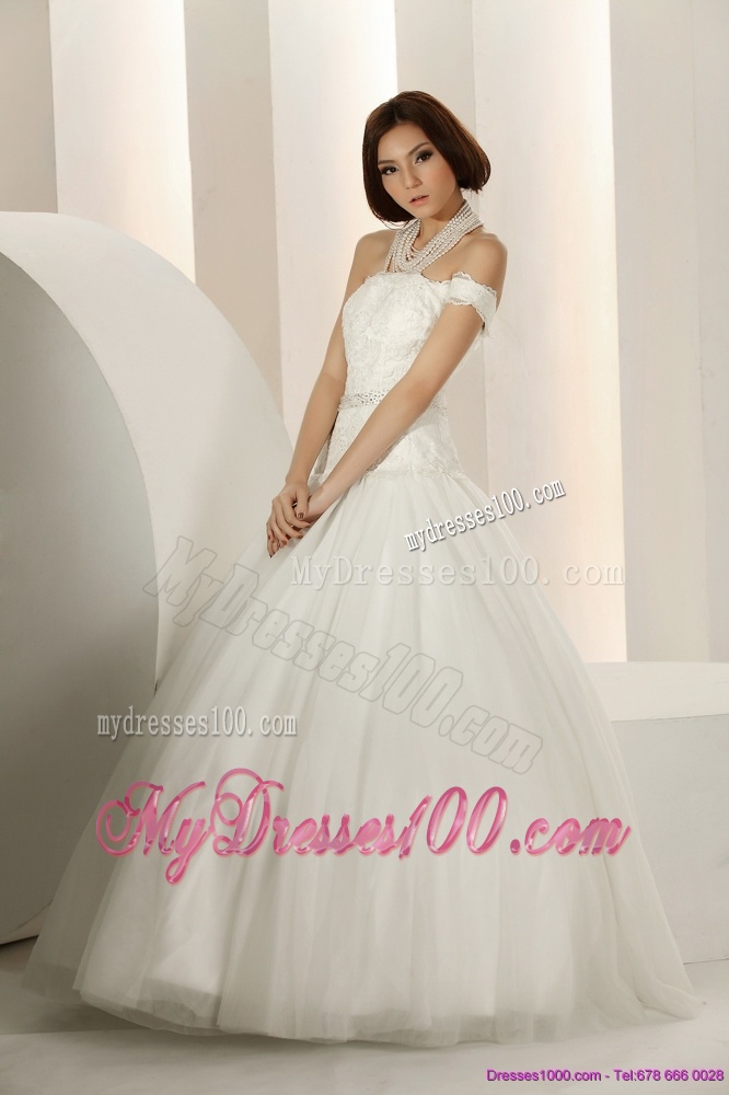 2016 Pretty Laced Strapless White Wedding Dresses with Beading