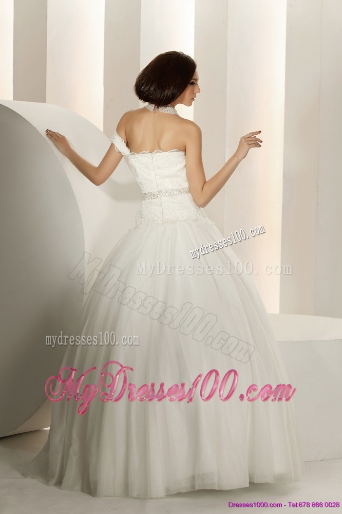 2016 Pretty Laced Strapless White Wedding Dresses with Beading