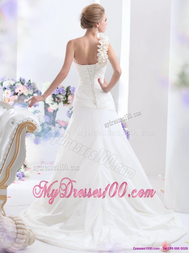 2016 Simple One Shoulder Wedding Dress with Hand Made Flowers