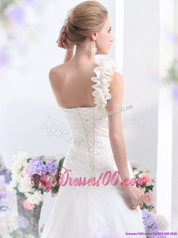 2016 Simple One Shoulder Wedding Dress with Hand Made Flowers