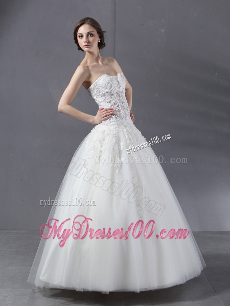 2016 Simple Sweetheart Lace Wedding Dress with Floor-length
