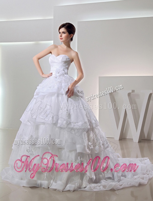 2016 Spring White Ball Gown Sweetheart Paillette Ruffled Layers Wedding Dress