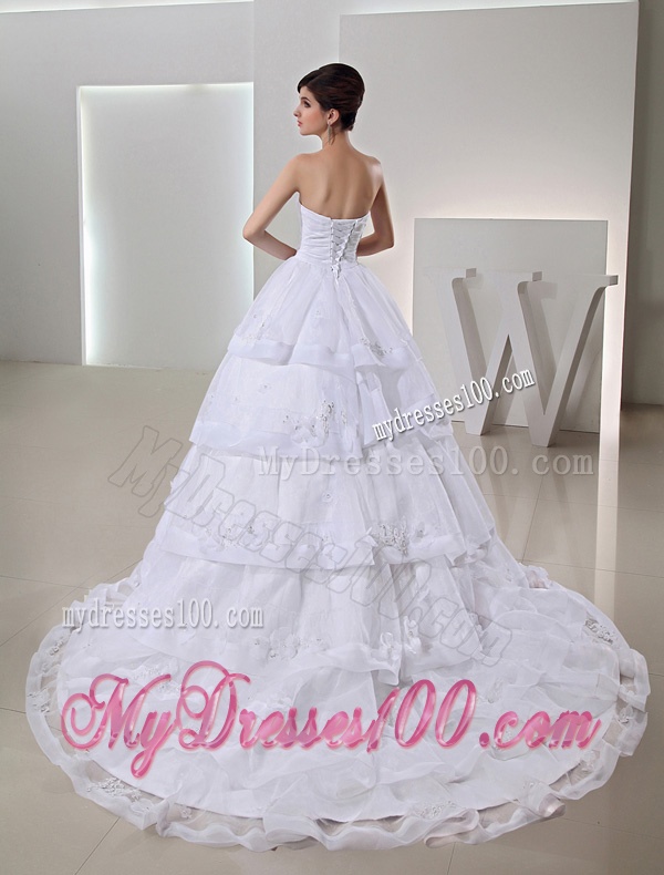 2016 Spring White Ball Gown Sweetheart Paillette Ruffled Layers Wedding Dress