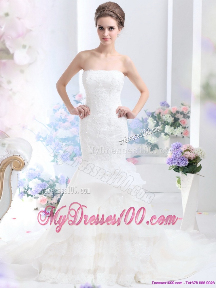 2016 Wonderful Strapless Wedding Dress with Brush Train