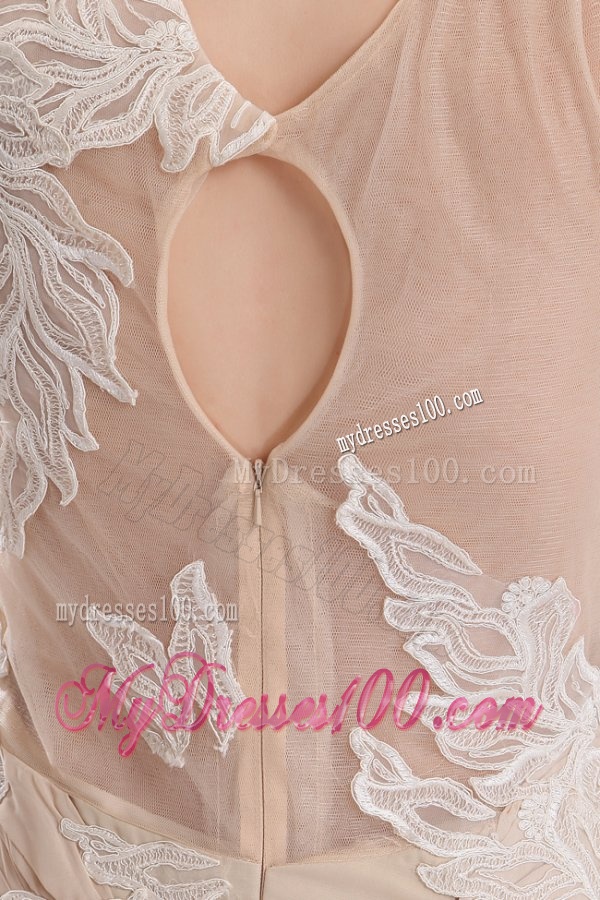 A-line Champagne Scoop Appliques Ruching Wedding Dress