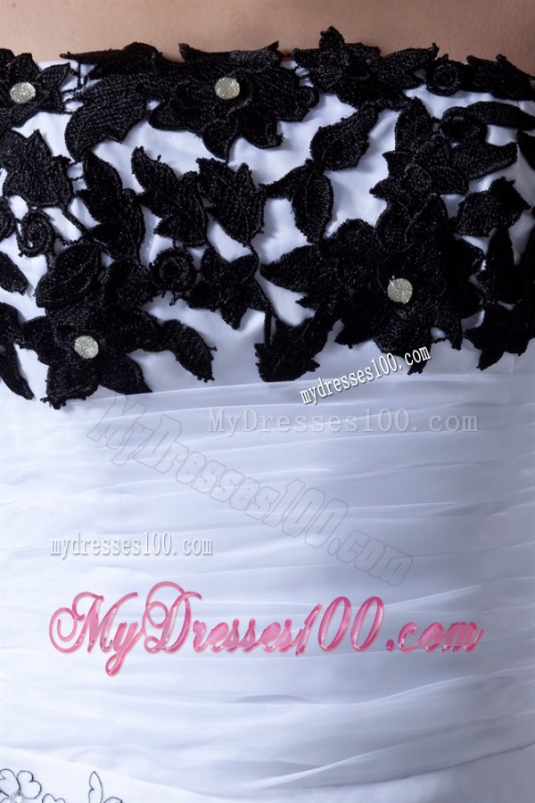 A-line Strapless Appliques Ruching Court Train Wedding Dress