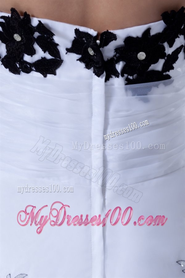 A-line Strapless Appliques Ruching Court Train Wedding Dress
