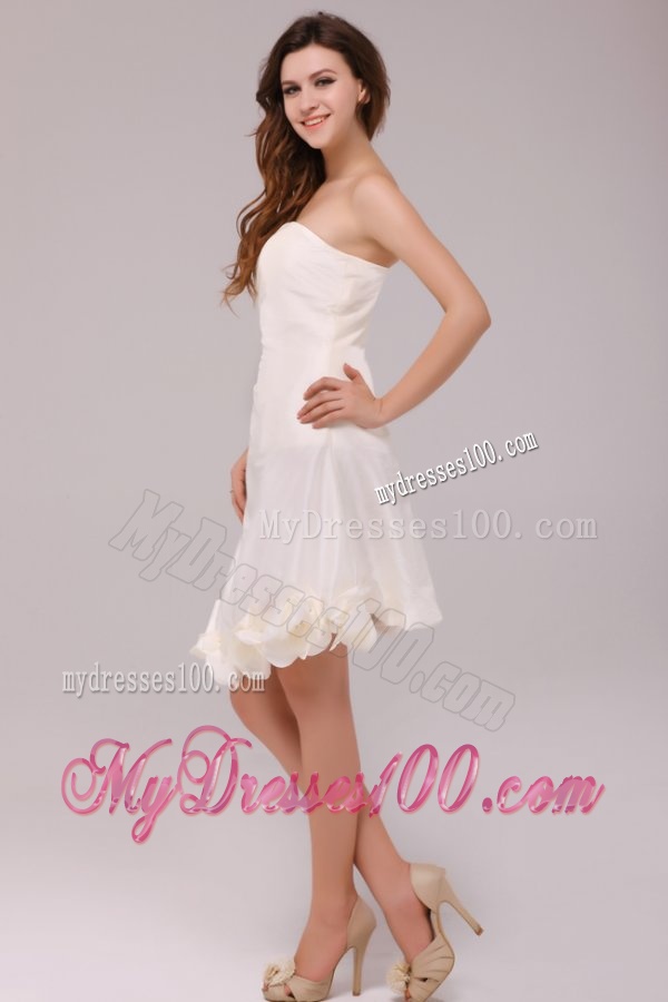 A-line Strapless Ruching Taffeta Knee-length Wedding Dress