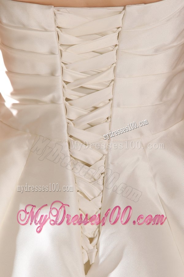 A-line Sweetheart Beading Bow Ruching Chapel Train Wedding Dress